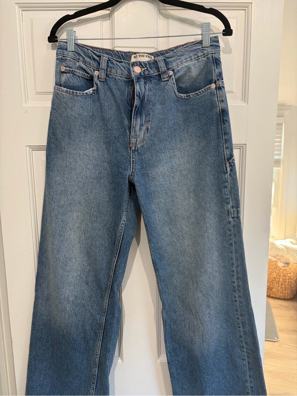 Free People Straight Leg Jeans in Medium Blue Denim